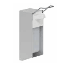 The Novocal disinfectant dispenser wall model, lockable, with metal lever handle and semi-transparent container from Novocal is ideal for wall mounting for soap or disinfectant.