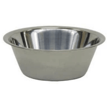 The Novocal bowl for bowl stands is a bowl made of stainless steel with an upper inner diameter of 290 mm and a lower outer diameter of 190 mm. It features a wide rim and a smooth, mirror-like surface on a white background. Package (1 piece).