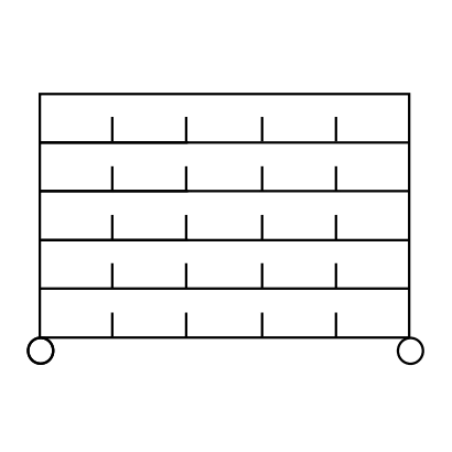 The Novocal sorting shelf cart is a rectangular four-tier shelf made of nickel-plated, high-gloss chrome precision steel with five vertical dividers per row and circles at the bottom corners. Comes as a pack with 4 corner posts.