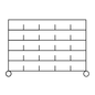 The Novocal sorting shelf cart is a rectangular four-tier shelf made of nickel-plated, high-gloss chrome precision steel with five vertical dividers per row and circles at the bottom corners. Comes as a pack with 4 corner posts.