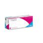 A predominantly white, rectangular box with pink and blue accents from BINGOLD GmbH + Co. KG contains 100 blue Bingold Nitril 50.300 disposable nitrile gloves, size XL, food-safe, as well as detailed product information.