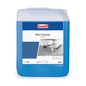 The 10-liter container of Buzil Blitz Orange G 482 universal cleaner from BUZIL-WERK Wagner GmbH & Co. KG is designed for use on water-resistant surfaces. The predominantly blue container is equipped with a white label displaying a company image, a pH scale, and the product logo. The whole is rounded off by the refreshing orange scent.