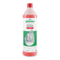 A 1-liter plastic bottle of Buzil Bucasan®+ Intense P 922, an ecological sanitary cleaner and descaler based on methanesulfonic acid from BUZIL-WERK Wagner GmbH & Co. KG. The label is predominantly white with green text and shows a drop-shaped cutout depicting a bathroom, intended to combat mineral deposits. The bottle comes with a red cap.