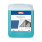 On a blue 10-liter container of Buzil Buz® Windowmaster G 525 glass and window cleaner concentrate from BUZIL-WERK Wagner GmbH & Co. KG, there is a label with the image of a building with glass windows. It also highlights the fast-drying formula with a pH range of about 7 indicated.