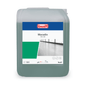 A 10-liter container Buzil Maradin HC 43 Highly Concentrated All-Purpose Intensive Cleaner from BUZIL-WERK Wagner GmbH & Co. KG features a blue-green design on the label, displaying product details such as a pH symbol, environmental symbols, and an image of a clean floor. It is ideal for combating oil and grease contamination on water-resistant surfaces.