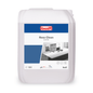 The white plastic container bears a blue label with the brand "BUZIL-WERK Wagner GmbH & Co. KG" and the product name "Buzil Reso Clean G 515 Ready-to-Use Spray Cleaner." It holds 10 liters of liquid and promises streak-free shine on kitchen surfaces, making it suitable as a spray cleaner for spotless results.
