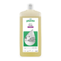 A 1-liter bottle of Buzil Rinax® Soap P 961, produced by BUZIL-WERK Wagner GmbH & Co. KG, features a droplet-shaped label design showing a person washing hands under a faucet. The label clearly displays the green logo and symbols for ecological benefits and pH balance, highlighting the function of the eco-friendly, skin-friendly, and ecological hand wash lotion.