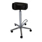 The Novocal operating chair with saddle seat features a stainless steel finish, a 5-fold die-cast base, and height adjustment for smooth mobility.