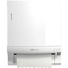 The CWS front panel for Paperroll paper towel dispensers is a white, wall-mounted device with a visible paper towel roll and a smooth, rectangular design - ideal for washroom optimization.