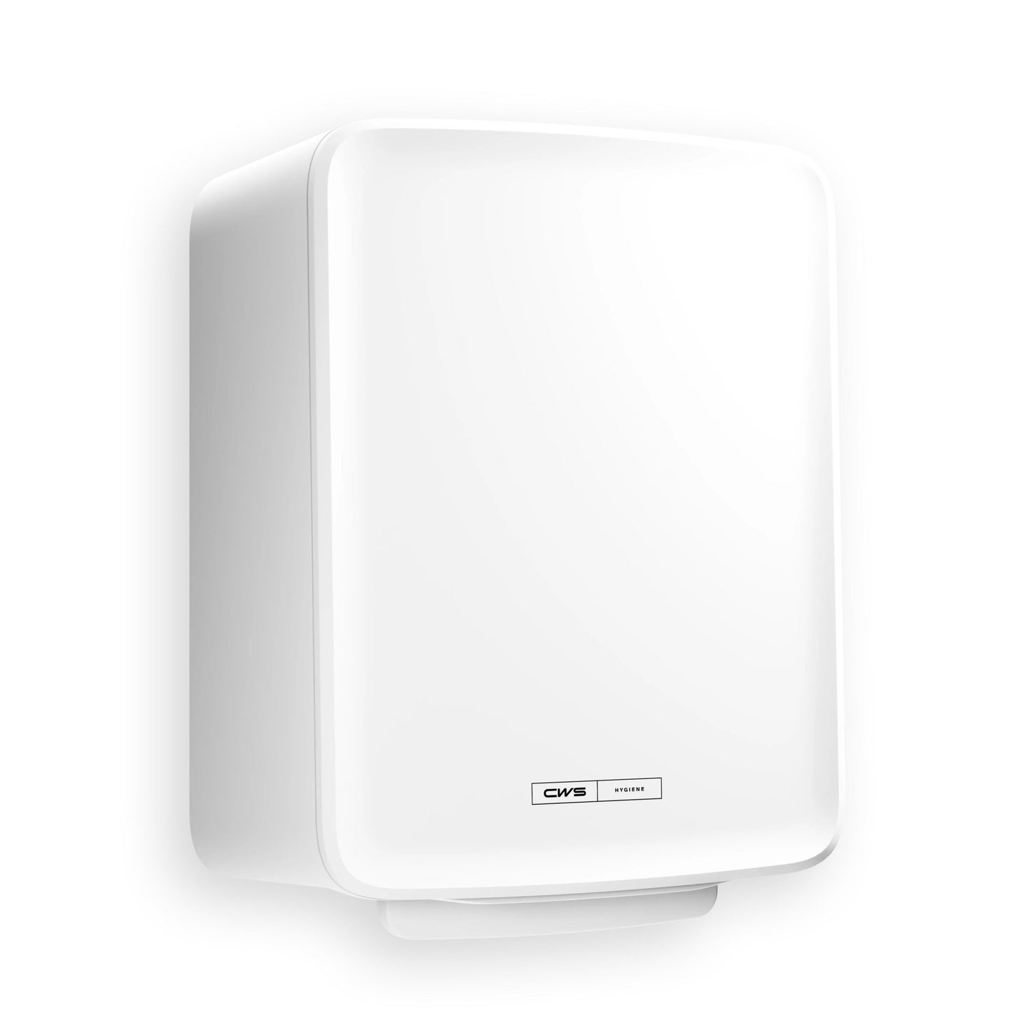 The CWS PureLine Paperroll NT Hybrid is a white, rectangular, wall-mounted hand dryer with rounded edges and a small CWS branding label in the lower center.