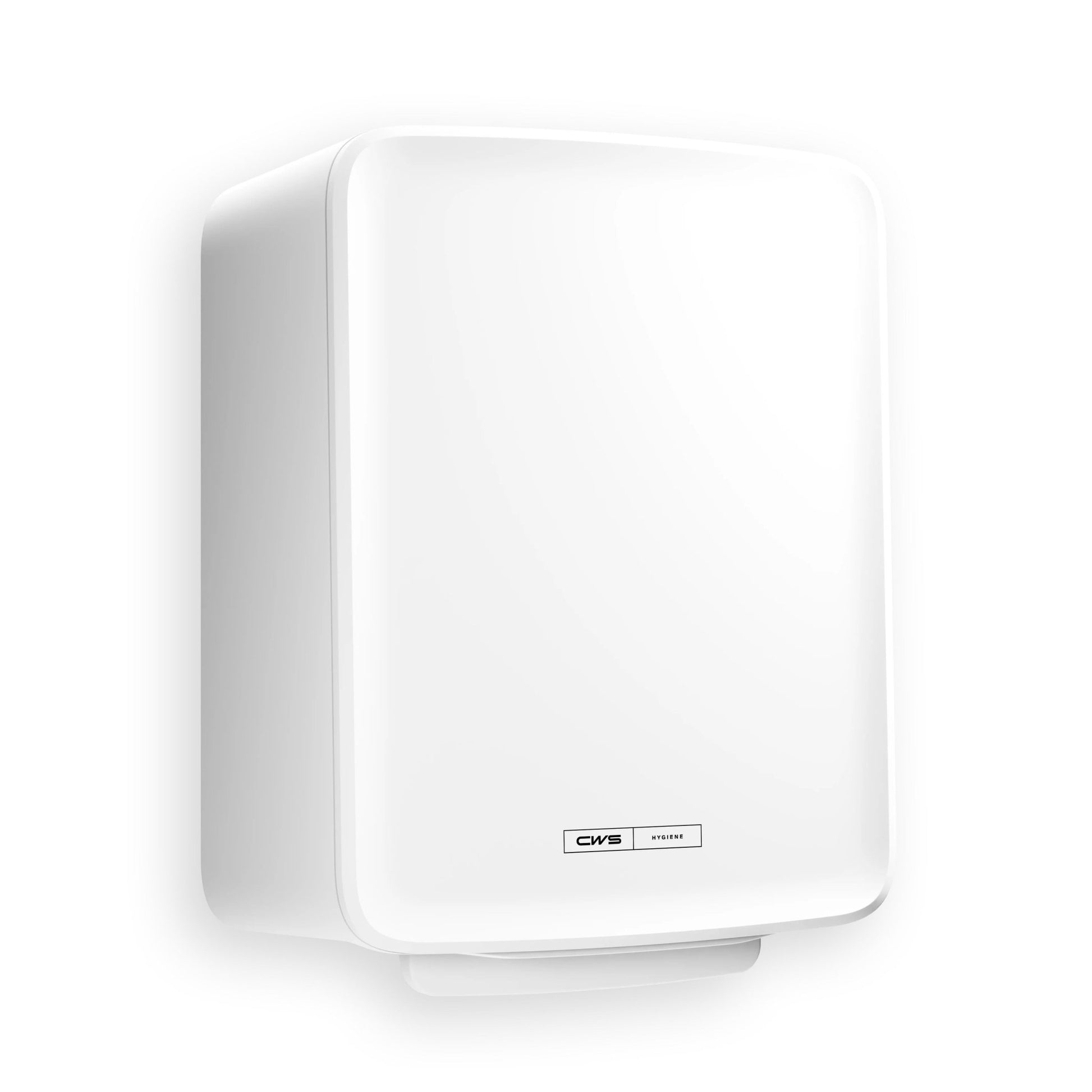 The CWS PureLine Paperroll NT Hybrid is a white, rectangular, wall-mounted hand dryer with rounded edges and a small CWS branding label in the lower center.
