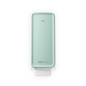 A mint green CWS PureLine Cream soap dispenser by CWS with the inscription "SOAP" on top and a white push lever, shown from above on a white background - ideal for any washroom.