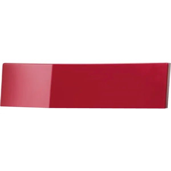 A glossy red CWS front panel for Paradise toilet paper by CWS with a slightly curved rectangular shape, photographed against a white background.