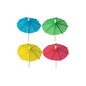 Four PAPSTAR 144 assorted color decoration picks by PAPSTAR GmbH - blue, green, yellow, and red - are arranged in a grid on a white background, each with a wooden stick and a small white cap at the top.