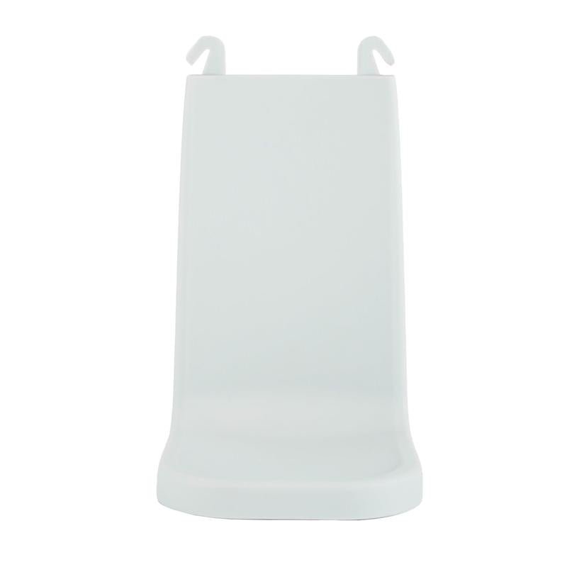 The IntelliCare drip tray from Diversey Deutschland GmbH & Co. OHG features a white plastic design with a smooth surface, a slightly inclined backrest, and two upper hooks for secure attachment, ensuring cleanliness and safety in various environments.