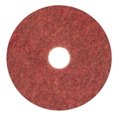 A red, round Diversey Twister Pad TXP scrubbing pad for stone floors from Diversey Deutschland GmbH & Co. OHG features a textured surface and a central hole, shown from above on a white background for efficient cleaning and maintenance of stone floors.