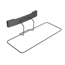 The Di Protect mop container frame angled from Diversey Deutschland GmbH & Co. OHG is a black, rectangular wall holder with an angled design and wire frame for hanging or holding items.