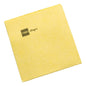 A neatly folded yellow TASKI Allegro non-woven cloth from Diversey Deutschland GmbH & Co. OHG, with the print "TASKI allegro" on one side, depicted on a white background. Practical for efficient cleaning. Package contains 50 cloths.