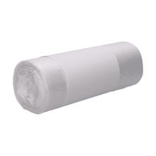 The DEISS garbage bag made of HDPE, 59983, is presented as a compact large roll with a simple white paper label. The transparency of the 30-liter bags from EMIL DEISS KG (GmbH + Co.) is clearly visible at the edges, against a subtle and neutral background.