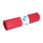 The rolled DEISS trash bag in red features the white label "Premium," indicating its puncture and tear resistance, and is made from high-quality recycled material, ensuring a longer lifespan.
