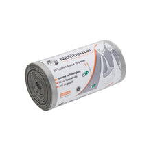 Pictured is a roll of DEISS First Plus Pcr garbage bags 30 liters, 34044 with carrying handles and the inscription "garbage bags." These bags offered by EMIL DEISS KG (GmbH + Co.) are made of LDPE and have a capacity of 30 liters. They are characterized by high tear resistance and measure 500 x 600 + 160 mm. They offer durability and comfort for daily use.
