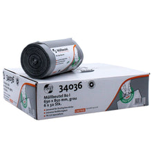 On a carton with the number 34043 lies a roll of gray DEISS First Plus PCR garbage bags. The bags made of LDPE and post-consumer recycled material are 63 x 85 cm in size and have a capacity of up to 80 liters. The packaging of EMIL DEISS KG (GmbH + Co.) is equipped with an easy-open graphic that provides additional comfort.
