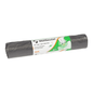 A roll of gray garbage bags DEISS 34003 from EMIL DEISS KG (GmbH + Co.) contains a label with recycling symbols and product information in German for 30-liter garbage bags. The label measures 250 + 250 x 600 mm and shows an illustration of a hand demonstrating the easy-opener design for convenient emptying.