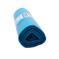 A rolled-up blue trash bag of the type DEISS Trash Bags 120 Liters Type 60, manufactured by EMIL DEISS KG (GmbH + Co.) from tear-resistant recycled LDPE, features a white label wrapped in the middle against a flawlessly white background.