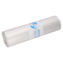 In front of a plain background lies a compactly rolled-up package of DEISS Premium 19702 garbage bags. These transparent 70-liter garbage bags from EMIL DEISS KG are perfect for efficient waste management and are ideal for larger disposal quantities.