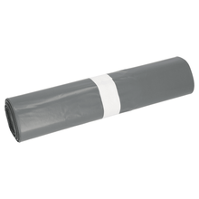 A rolled-up grey DEISS Premium® Type 60 garbage bag, made from high-quality recycled material by EMIL DEISS KG (GmbH + Co.), is secured with a white stripe. The background is plain white.