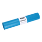 A roll of blue plastic garbage bags, labeled with a white label bearing the brand name EMIL DEISS KG (GmbH + Co.) and 'garbage bags', is made from recycled LDPE. These DEISS Standard® garbage bags 90288 LDPE Type 60 guarantee durability and environmental friendliness with their Blue Angel certification.