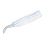 A white mannequin arm is adorned with an AMPri MED-COMFORT PP sleeve protector from AMPri Handelsgesellschaft mbH made of translucent light blue polypropylene. This sleeve protector is loosely cut and elegantly extends from the wrist to the upper arm.