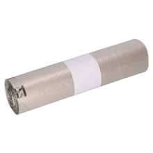 A rolled set of transparent DEISS 29720 garbage bags from EMIL DEISS KG (GmbH + Co.), wrapped with a white band, ideal for efficient waste management.