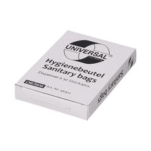 A white box from EMIL DEISS KG (GmbH + Co.), prominently displaying the brand logo, contains 30 universal hygiene bags made of HDPE, item 46922, thereby emphasizing the brand's commitment to basic women's hygiene products.