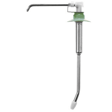 The Dr. Schnell replacement pump for the contactless dispenser, Euro bottle from DR.SCHNELL GmbH & Co. KGaA, features a long dispenser lever, a spout, a long tube with a green seal at the top area, and a white cap at the end of the tube.