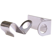 The Dr. Schumacher Descoflex Wall Mount WH is a shiny, reflective wall mount with a circular cutout and a curved hook that holds cylindrical objects like rods or dispensers. Includes a mounting hole for easy wall installation. 1 piece from Dr. Schumacher GmbH.
