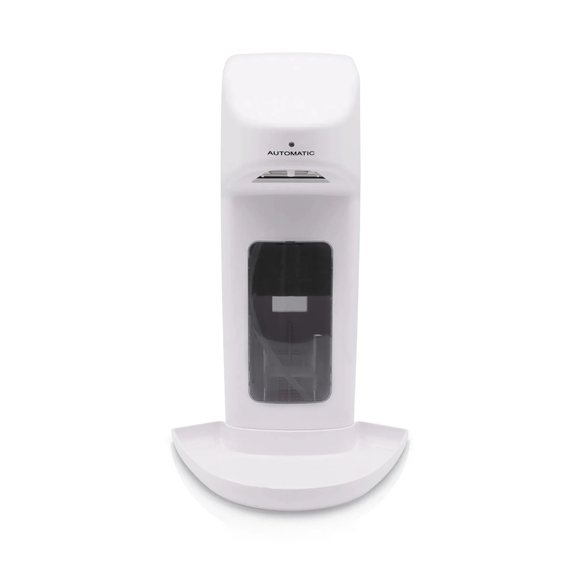 The Dr. Schumacher jet pump for wall dispensers TL by Dr. Schumacher GmbH is a white, wall-mounted soap or disinfectant dispenser with a curved drip tray, set against a plain white background.