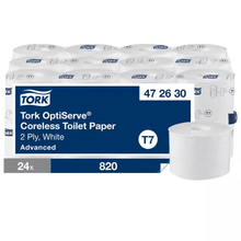 Tork OptiServe Core-less Toilet Paper, 2-ply, white, System T7, 24 rolls of 820 sheets each | Pack (24 rolls)