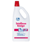 A white plastic bottle "Dr. Becher Tile Cleaner" with a red cap and red-blue label is intended for cleaning stone tiles. The label emphasizes professional quality and surface protection.