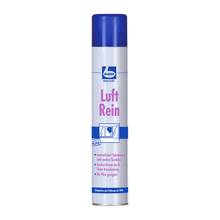 A cylindrical aerosol can with the label „Dr. Becher Air Clean Aerosol“ and a blue cap. The can is white with blue and black text and shows symbols for odor neutralization, freshness improvement, and.