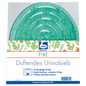 A product packaging for "Dr. Becher Fragrant Urinal Screen" by Dr. Becher GmbH, a urinal screen scented with green pine wood. The label includes details such as compatibility with all urinal types.