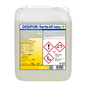 A 5-liter container of Dr. Schnell Desifor-forte AF new surface disinfectant from DR.SCHNELL GmbH & Co. KGaA is labeled with detailed product information and safety instructions, including hazard symbols for health risk, aquatic toxicity, and flammability.