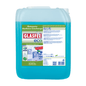 A transparent plastic container with blue liquid inside bears the inscription "Dr. Schnell GlasFee Eco" in green and red lettering. The label on the front highlights its function as an ecological surface quick cleaner and displays environmentally friendly symbols. The container is perfect for residue-free cleaning and has a practical carrying handle on the top.