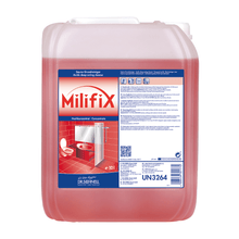 Perfect for final construction cleaning tasks is a red container Dr.