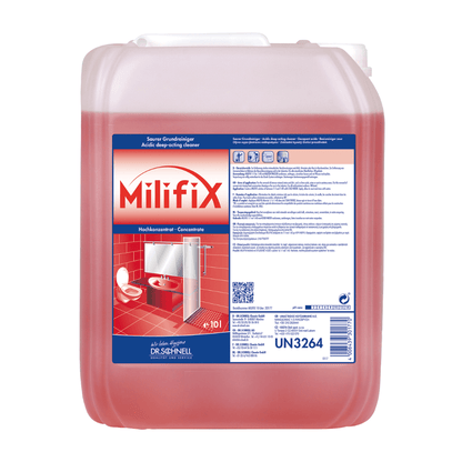 Perfect for final construction cleaning tasks is a red container Dr.