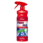 A red spray bottle labeled "Dr. Schnell PeroFee Limescale Remover, ready-to-use" by DR.SCHNELL GmbH & Co. KGaA, ideal for the kitchen area, features symbols indicating that the product is ready-to-use and suitable for acid-resistant surfaces such as sinks and tiles. The bottle has a red nozzle for easy spraying.