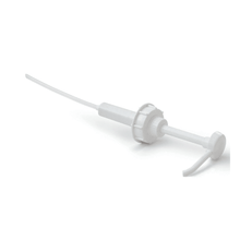The canister dosing pump from Dr. Schumacher is a white plastic pump with a long nozzle and screw cap, specially designed for dispensing 30 ml of liquids from 2, 5, or 10-liter containers, making it ideal for disinfection products.