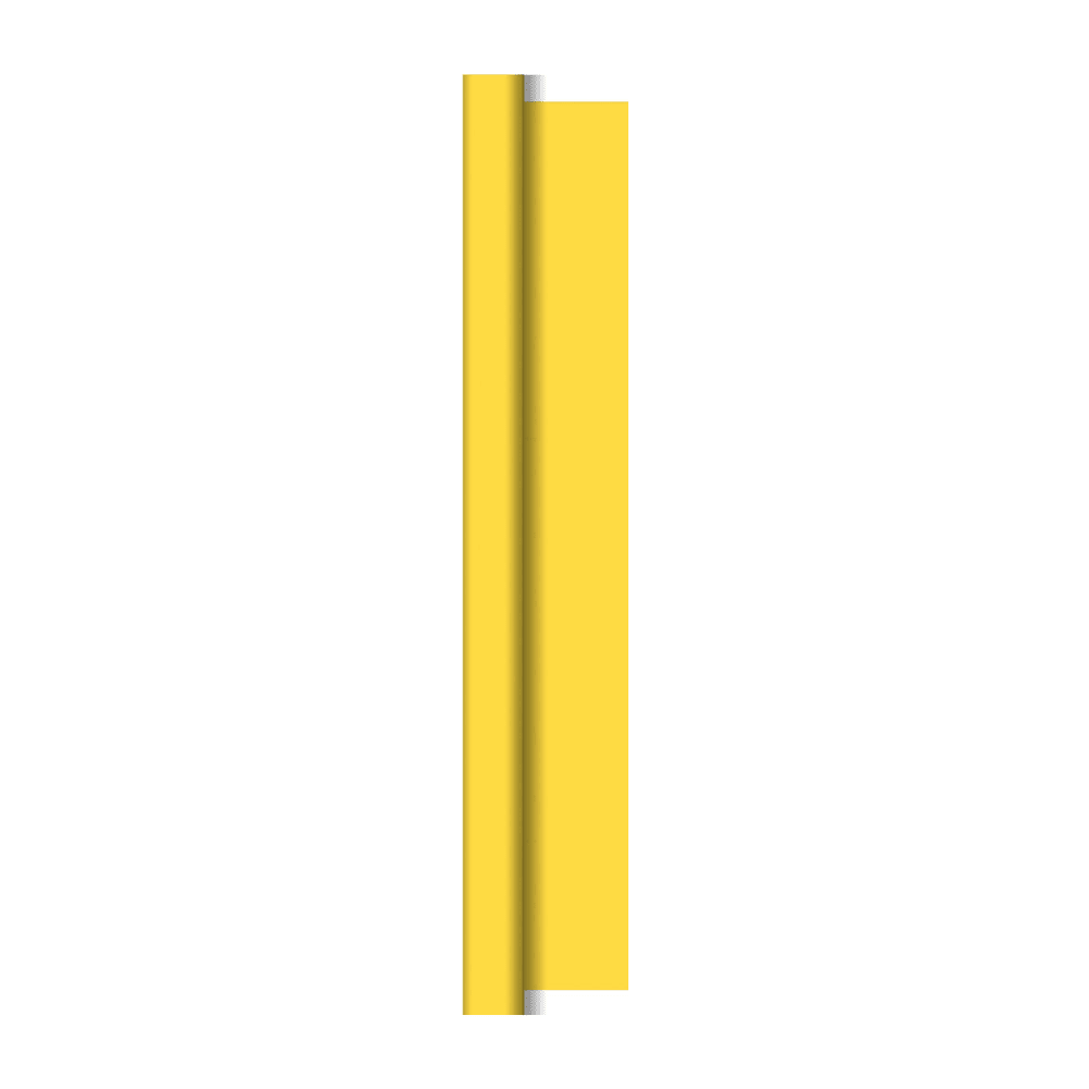 On a white background rests a tall, vertical, yellow rectangle with a slightly dark shadow on the left edge, reminiscent of the masterful craftsmanship of the Dunicel tablecloth rolls 1.18 m x 40 m from Duni GmbH.