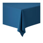 A rectangular table draped with a Duni Dunicel tablecloth roll 1.18 m x 10 m tablecloth from Duni GmbH in solid teal, displayed from a corner angle on a white background - ideal for weddings, banquets, and corporate events.