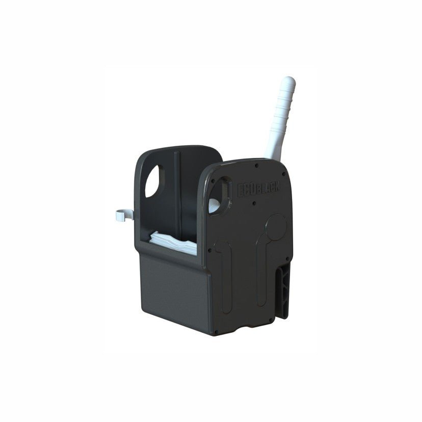 The Arcora Ecoblack plastic press, a black-gray manual mop press from Arcora International GmbH (255 x 240 x 340 mm), is designed for commercial cleaning and effective waste management, shown here against a white background.
